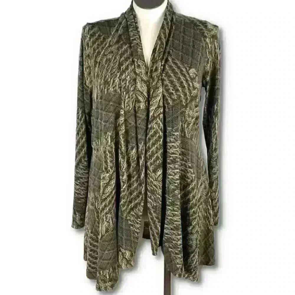Grace womens sweater size 1X brown tan cascading open front cardigan career